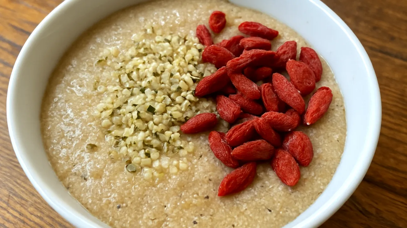 Amaranth-Porridge mit Hanfsamen und Goji-Beeren"