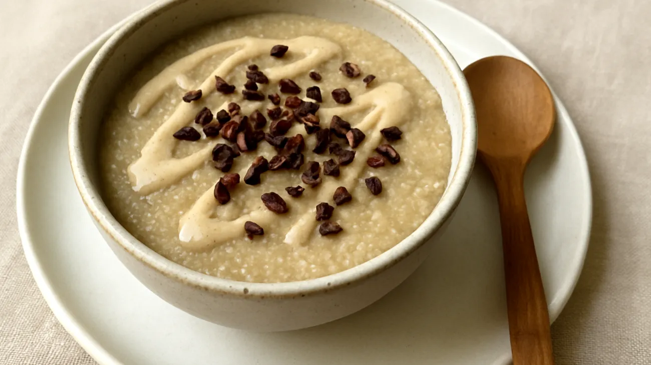 Amaranth-Porridge mit Tahini und Kakao-Nibs"