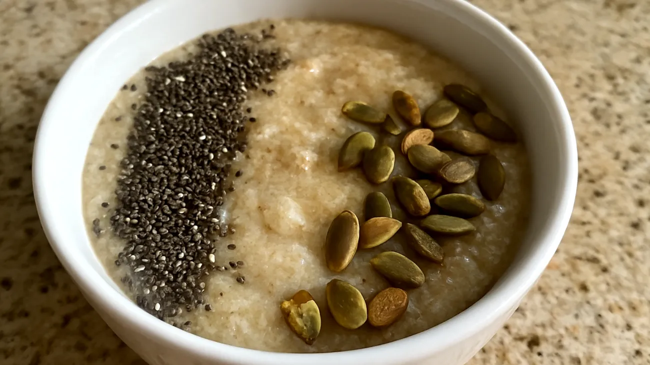 Amaranth-Pudding mit Chiasamen und gerösteten Kürbiskernen"